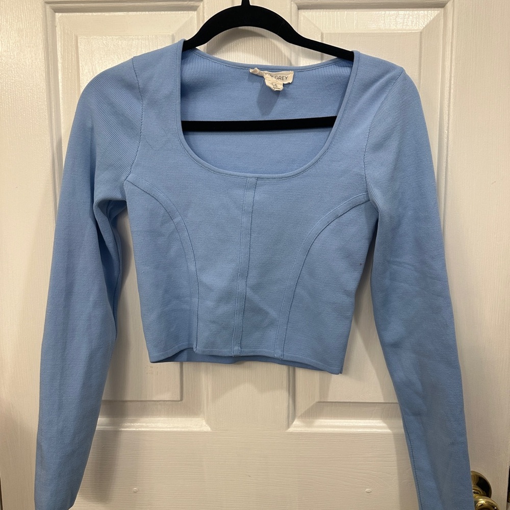 Light Blue Scoop-Neck Ribbed Crop Top